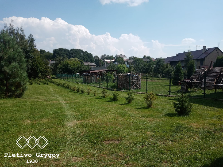 Plot z běžného pletiva kolem zahrady u rodinného domu